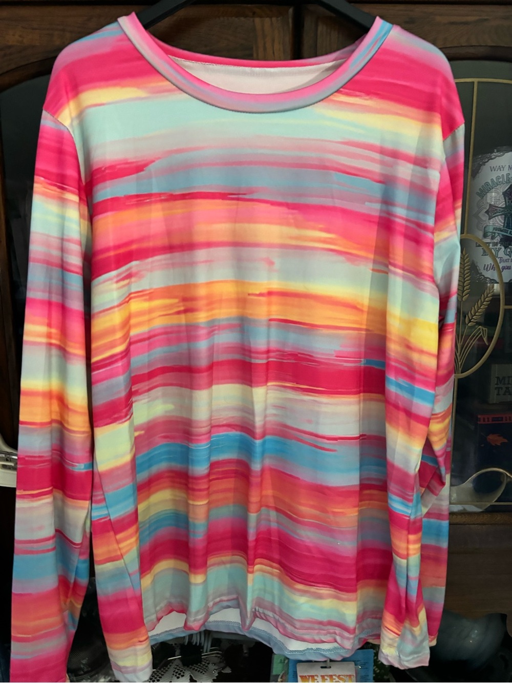 Women's Long-Sleeve Striped Tee in Multi Pink